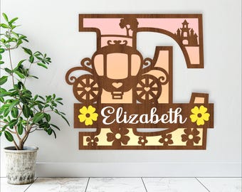 Princess Monogram SVG: Laser Cut Name Sign, Door Hanger (Digital Download)