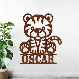 Tiger Name Zeichen SVG - Laser geschnitten personalisierte Wildtier Dekor (digitaler Download)