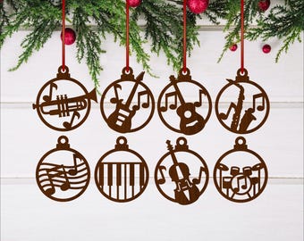Music Instruments Christmas Ornaments: Laser Cut SVG (Digital Download)