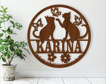 Cats and Butterflies Name Sign: Laser Cut Wall Hanger (Digital Download)