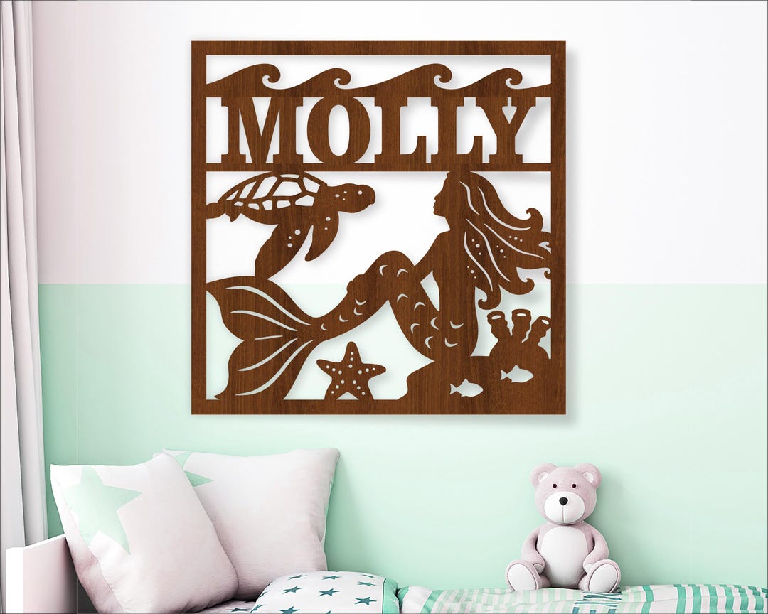 Mermaid Name Sign SVG: Ocean Nursery Decor, Laser Cut Template (digital ...