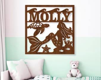 Mermaid Name Sign SVG: Ocean Nursery Decor, Laser Cut Template (Digital Download)