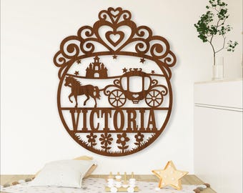 Princess Name Sign: Crown Carriage Laser Cut Template (SVG, Ai, Cdr, Dxf)