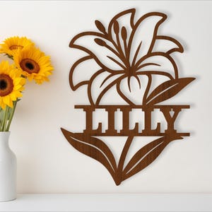 Segnaletica con nome fiore di giglio download digitale modello SVG tagliato al laser, appendino per porta o parete ai, cdr, dxf pdf download immediato