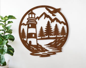 Lighthouse Coastal scene Wall Art SVG Laser Cut File: Coast Decor (Digital Download)