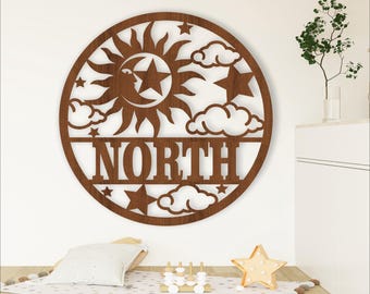 Sun and Moon Name Sign: Laser Cut File Template (Digital Download)