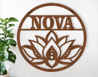 Lotus flower Name Sign SVG Laser Cut - personalized boho floral wall art (Digital Download)