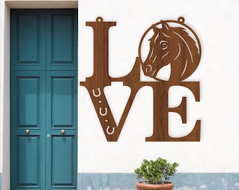 Love Word Horse theme Wall Art SVG: Horse home decor Laser Cut (Digital Download)