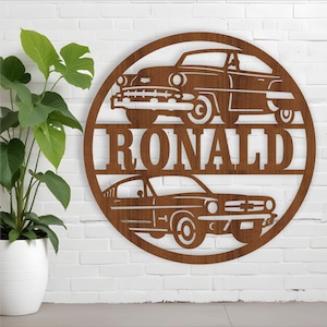 Oldtimer Namensschild, SVG, Tür- oder Wandhänger mit dem Thema Fahrzeug, Laser geschnittene Vorlage, sofortiger Download Vektordatei Ai, Cdr, Dxf