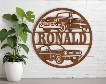 Classic Car Name Sign: Laser Cut Vehicle Wall Hanger (Digital Download)