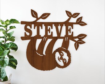Sloth Name Sign Laser Cut Template,  Wild Animal Wall Art (Digital Download)