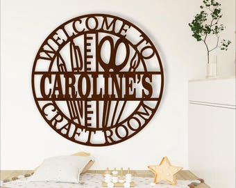 Craft Room Welcome Name Sign: Laser Cut Wall Hanger (Digital Download)