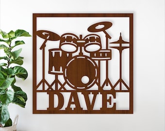 Drums Name Sign: Music theme personalized Drum kit Decor Laser Cut File (Digital Download)
