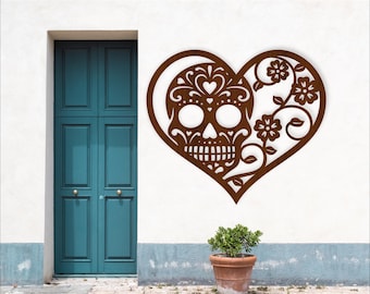 Sugar Skull Heart Wall Art SVG – Laser Cut Day of the Dead Sign (Digital Download)