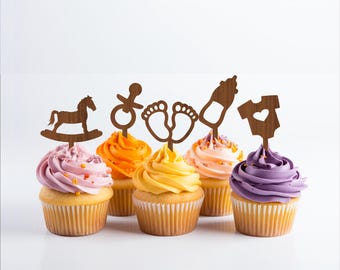 Baby Shower Cupcake Toppers: 6 Designs Laser Cut Template (Digital Download)