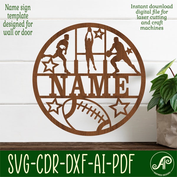 Rugby male name sign, SVG, sports themed door or wall hanger, Laser cut template, instant download Vector file Ai, Cdr, Dxf