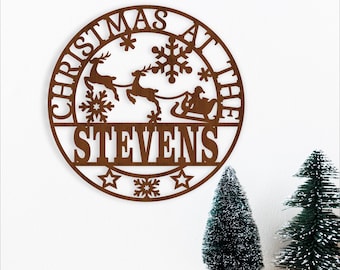 Christmas Name Sign SVG: Laser Cut Festive theme wall sign personalized (Digital Download)