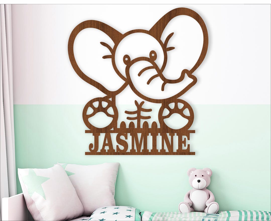 Elephant Name Sign SVG Laser Cut - Animal Nursery Decor (digital ...