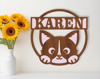 Cat Name Sign SVG: Nursery Door Hanger, Laser Cut Template (Digital Download)