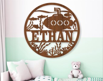 Personalized Submarine Wall name sign: Vector File for Laser Cutting digital download file