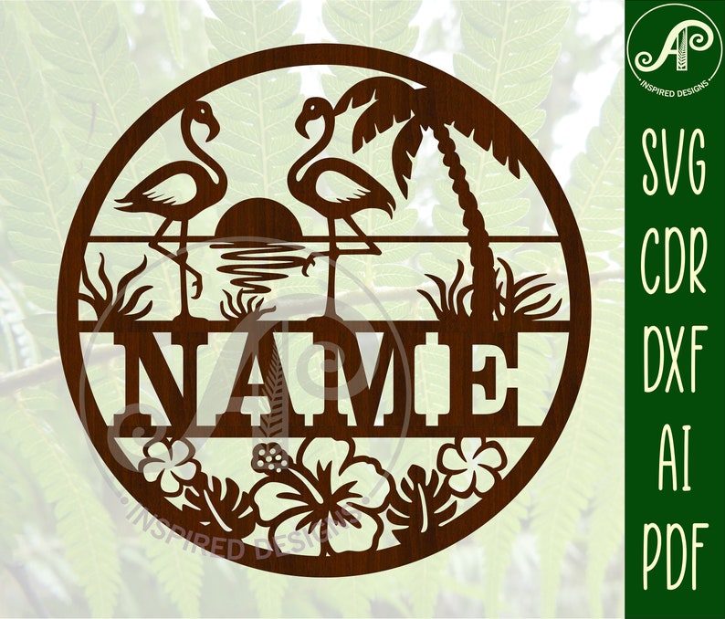 Flamingo Name Sign: Laser Cut Bird Wall Hanger (SVG, Ai, Cdr, Dxf ...
