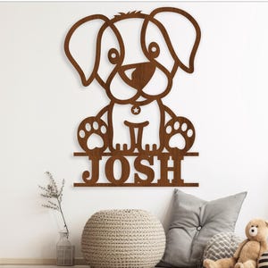 Puppy name sign, SVG, Cute cartoon dog themed door or wall hanger, Laser cut template, instant download Vector file Ai, Cdr, Dxf