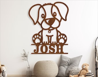 Puppy Name Sign SVG, Laser Cut Cartoon Dog Wall Art (Digital Download)