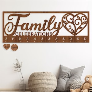 Conjunto de calendário familiar arquivo SVG de coração de videira. arquivo vetorial ai, cdr, dxf download instantâneo design digital, corte a laser, calendário de parede