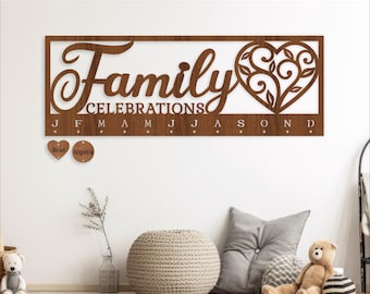 Family Birthday Calendar SVG: Vine Heart Laser Cut File (Digital Download)