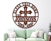 Bless This Home Family Name Sign SVG | Christian house decor for laser cutting