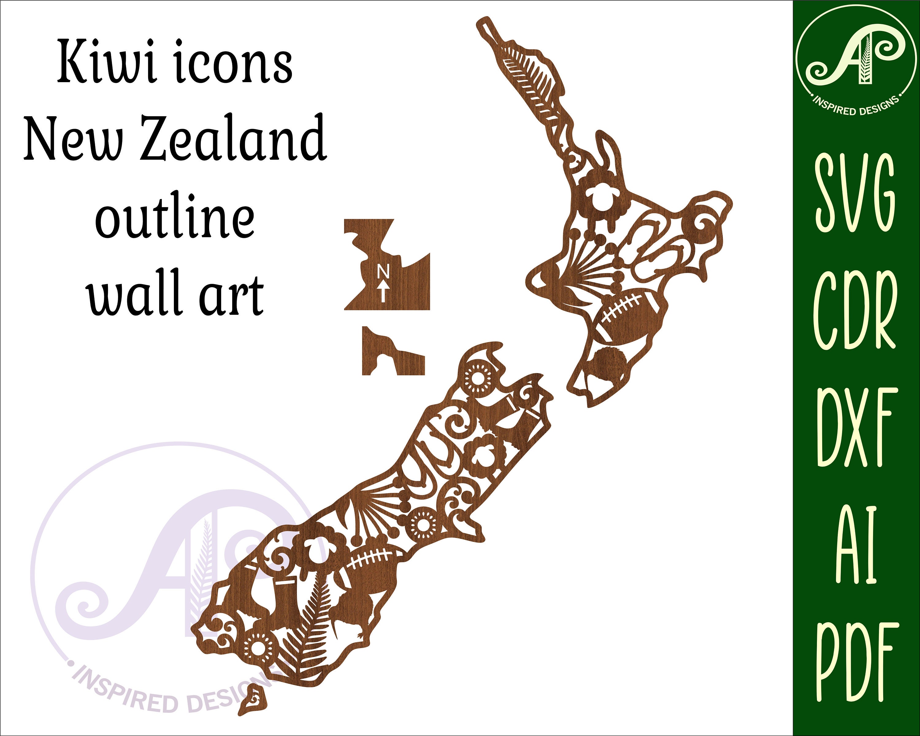 Map of New Zealand With Kiwi Icons Map of New Zealand With Kiwi Icons