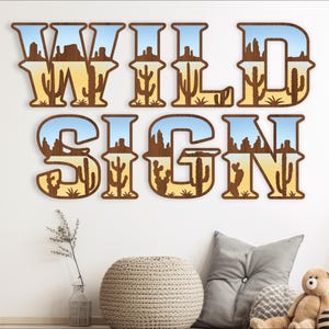 Alfabeto con escenas del oeste. Letras de 2 capas. 26 opciones de letras. Archivo vectorial SVG, descarga instantánea. Diseño de letras digitales de rodeo.