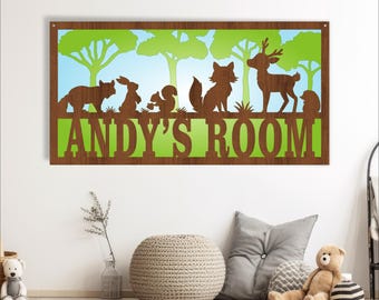 Woodland Animal Name Sign SVG: Laser Cut Nursery Decor (Digital Download)