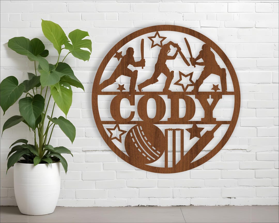 Cricket Male Name Sign, Laser Cut File SVG, Sport Themed Door or Wall ...
