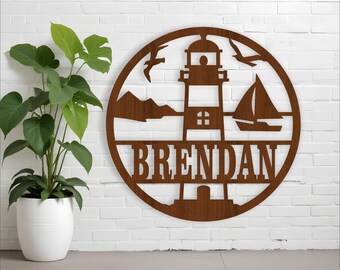 Lighthouse Name Sign SVG: Nautical Door Hanger Template (Digital Download)