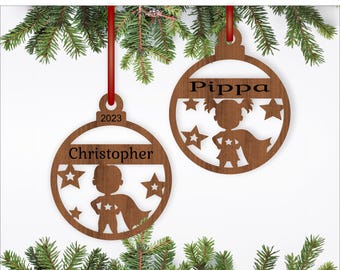 Personalized Hero Kids Christmas Ornament: Laser Cut Template (Digital Download)
