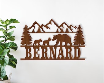 Bears name sign SVG laser cut - Mountain Forest Bear Personalized Decor (Digital Download)