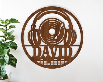 DJ and record name sign laser cut SVG - Music personalized wall art (digital download)