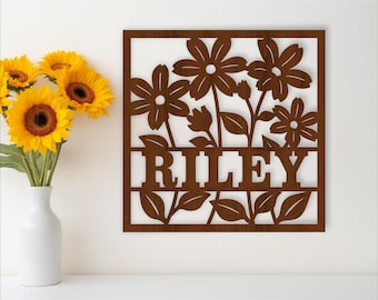 Floral Name Sign Laser Cut File: 6 Petal Flowers (Digital Download)