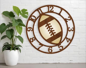 Football / rugby ball wall clock laser cut files, SVG file. vector file ai, cdr, dxf instant download digital design, cut file template