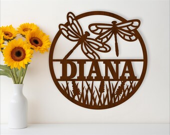 Dragonflies name sign laser cut SVG cutting file - digital download dragonfly personalized sign