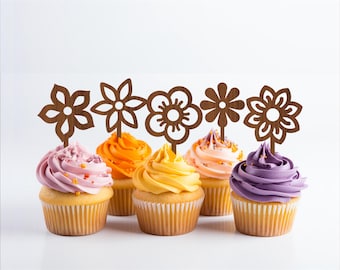 Flower Cupcake Toppers: 7 Laser Cut Designs (Digital Download)