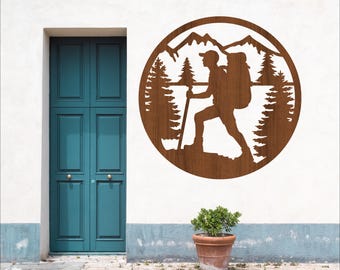 Hiker Forest Wall Art SVG File: Laser Cut Design (Digital Download)