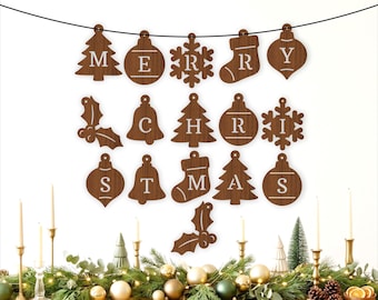 Fröhliche Weihnachten Girlande SVG, Festliche Wimpelkette, Lasergeschnittene Weihnachtsbuchstaben-Dekorationen