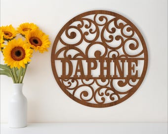 Swirl Name Sign: Laser Cut Door Hanger Template (Digital Download)