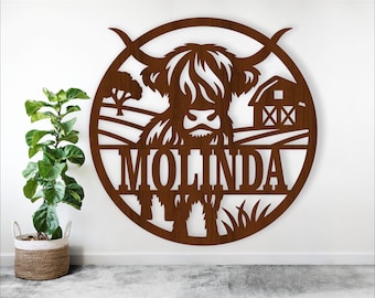 Highland Cow Name Sign SVG: Laser Cut Template (Digital Download)