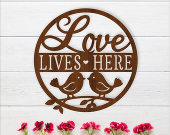 Love Lives Here Wall Sign SVG – Laser Cut - Love birds Valentines Decor (Digital Download)