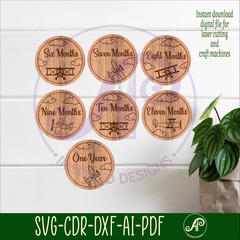 Vintage Airplane Milestone Discs SVG: Baby Monthly Laser Cut Designs ...