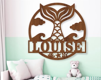 Mermaid Tail Name Sign: Laser Cut Nursery Decor (SVG, Ai, Cdr, Dxf)