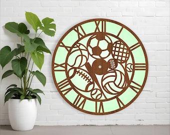 Sports balls wall clock laser cut files, SVG file. vector file ai, cdr, dxf instant download digital design, cut file template
